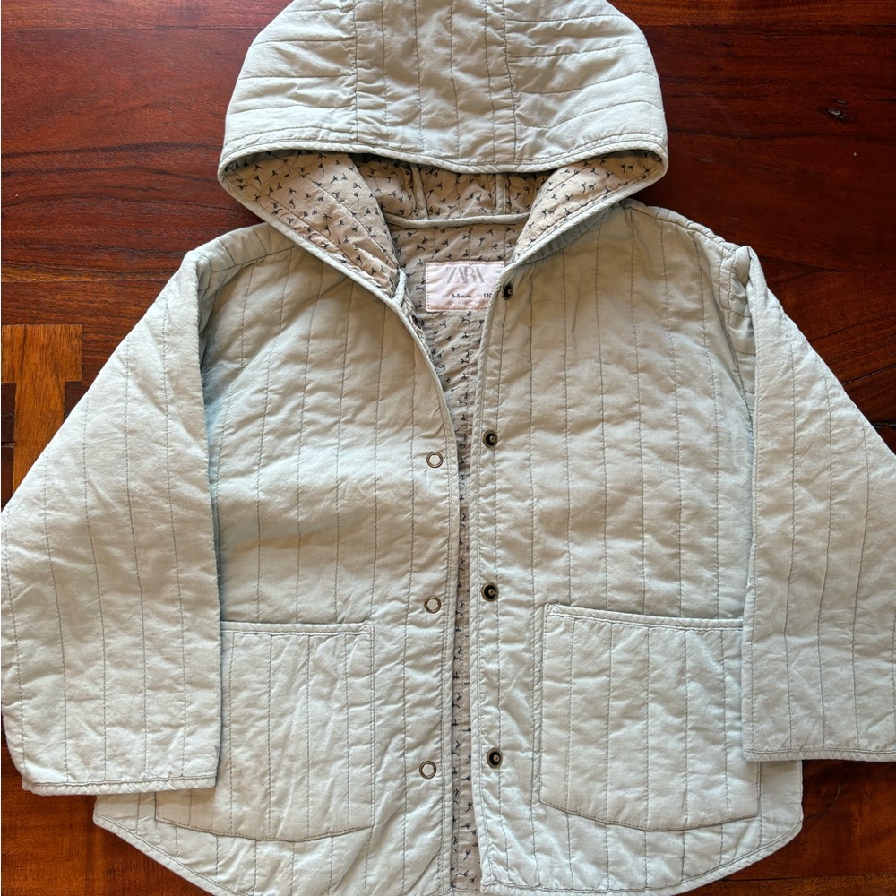 Zara Girls Quilted Hooded Shacket - Light Green